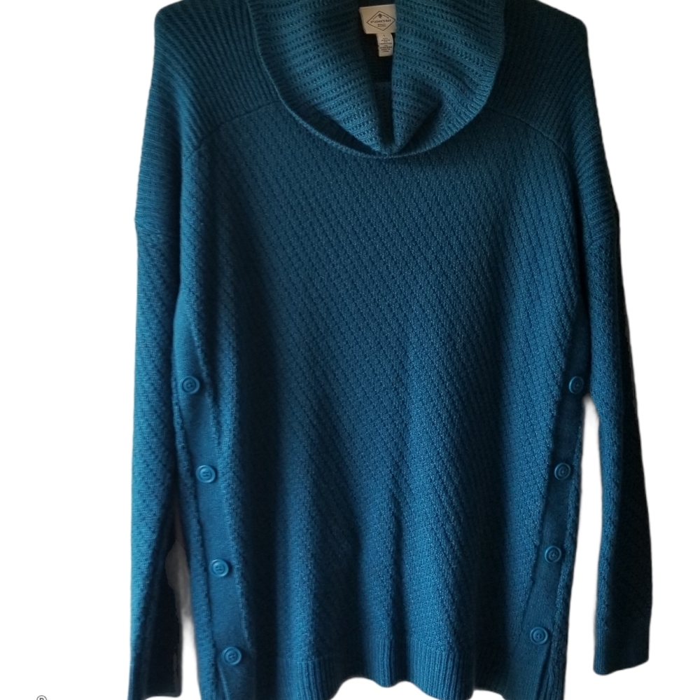 St John's Bay blue cowl neck sweater, NWT sz L